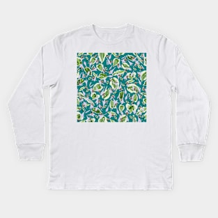 Bees and Hostas Tossed on Teal  5748 Kids Long Sleeve T-Shirt